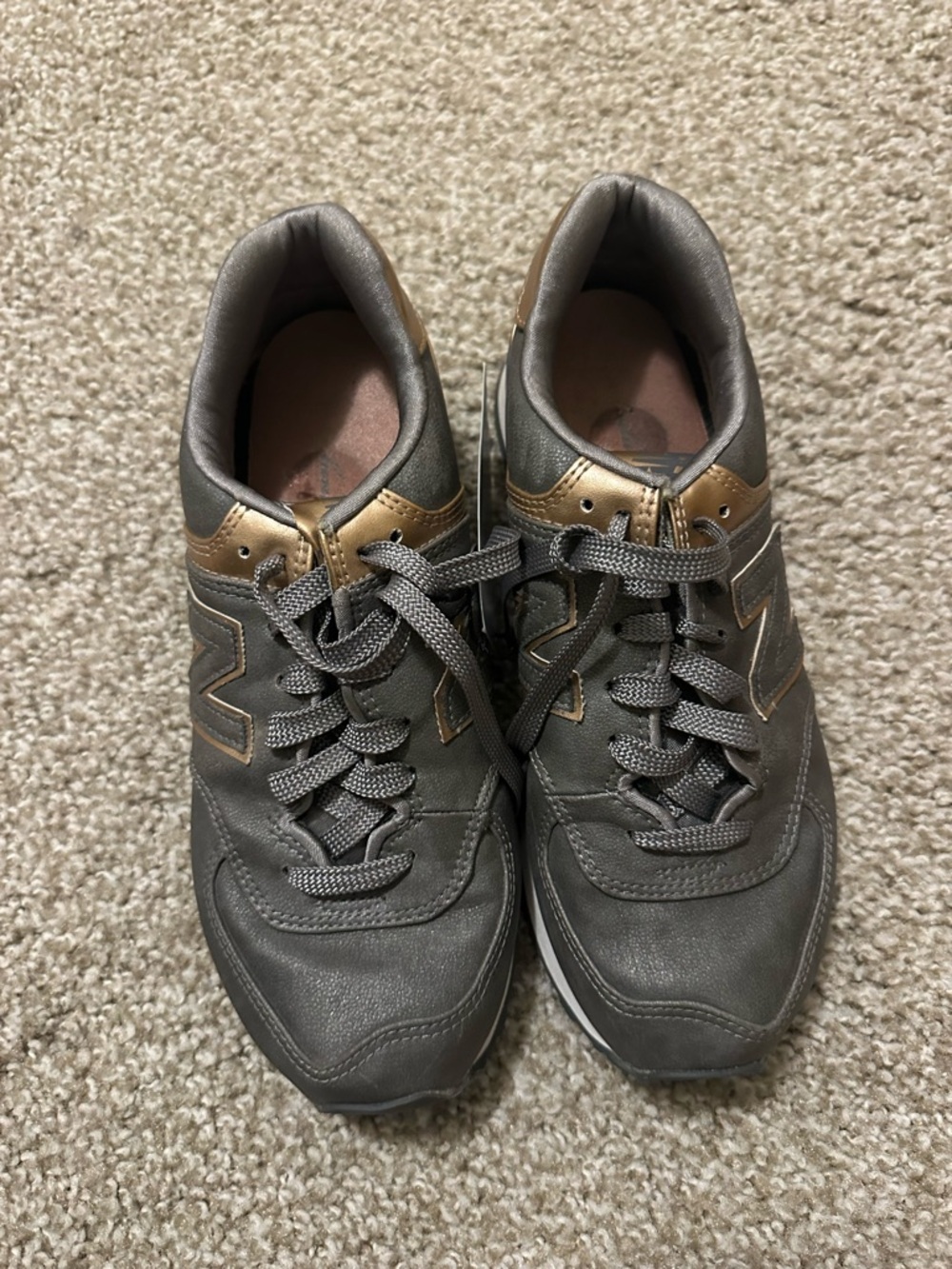 New Balance Gray Sneakers with Gold Accents